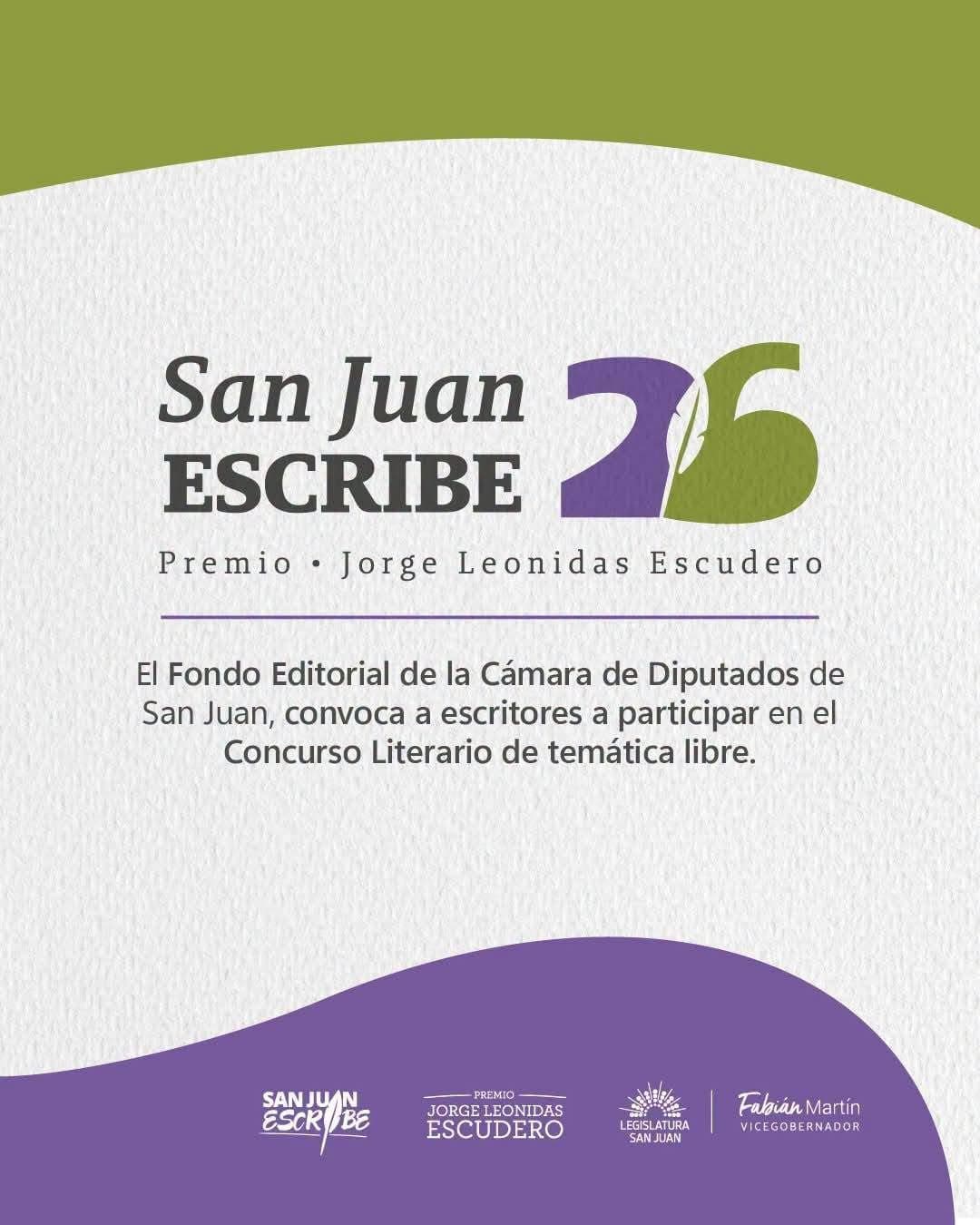“San Juan Escribe 2026 – Premio Jorge Leonidas Escudero”.