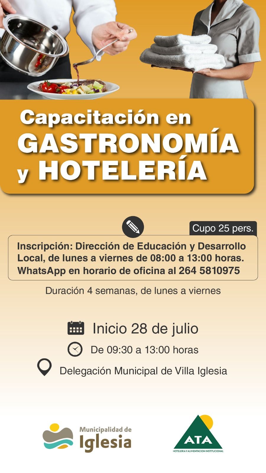 ¡Capacitación en Gastronomía y Hotelería en Villa Iglesia!