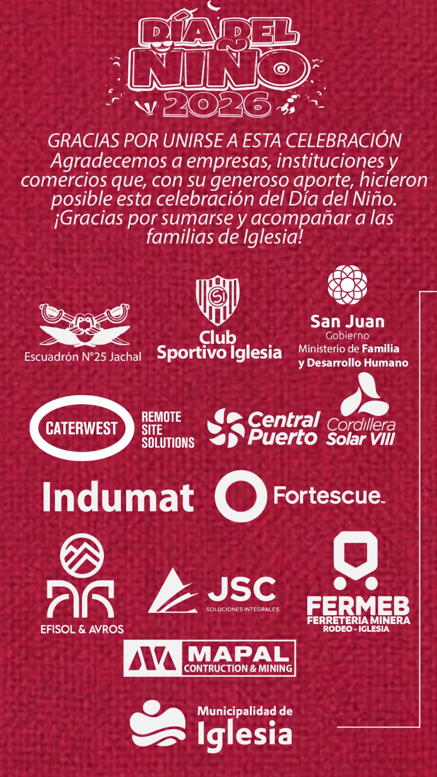 Agradecemos a todas las empresas, instituciones y comercios