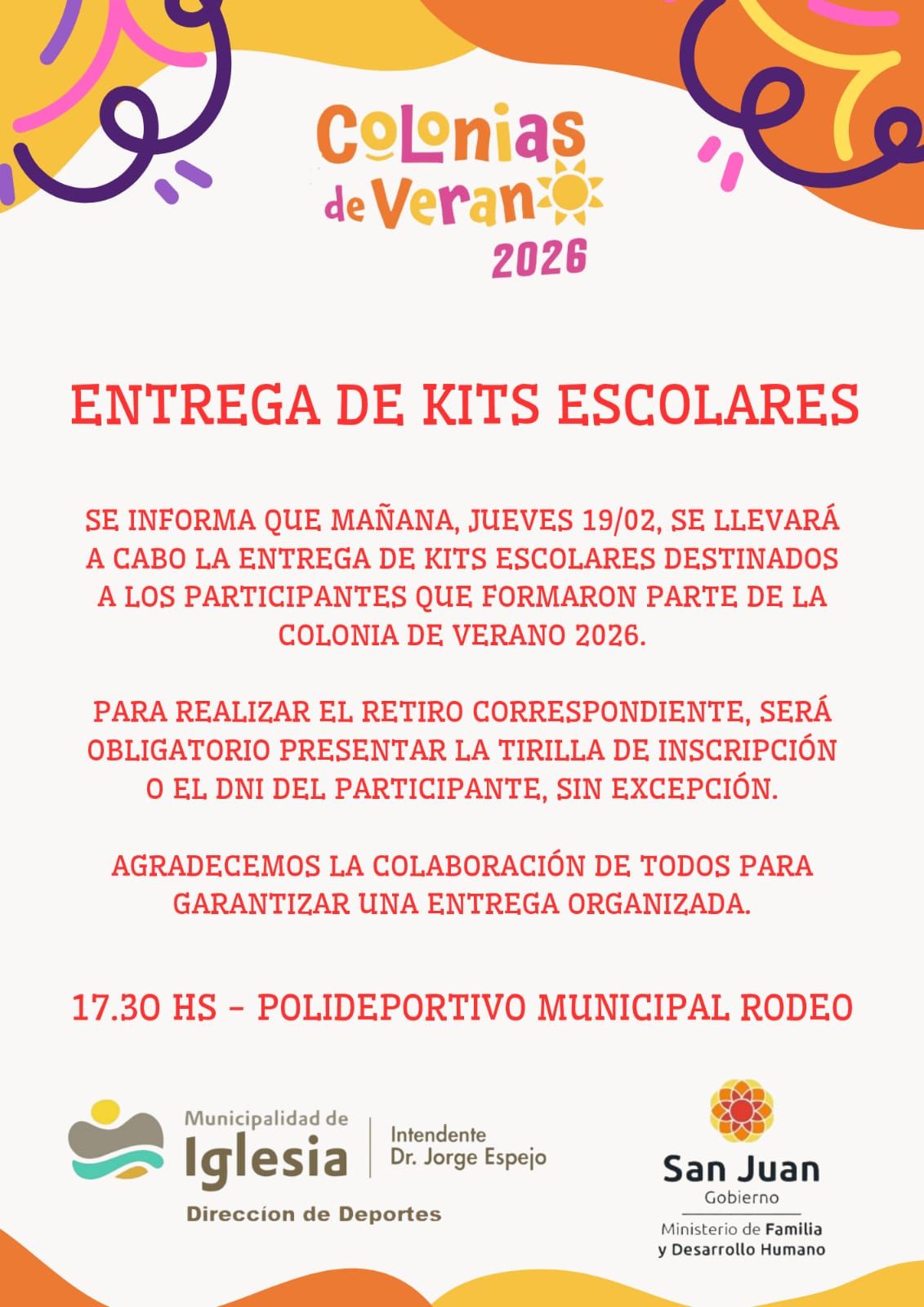 Entrega de kits escolares.