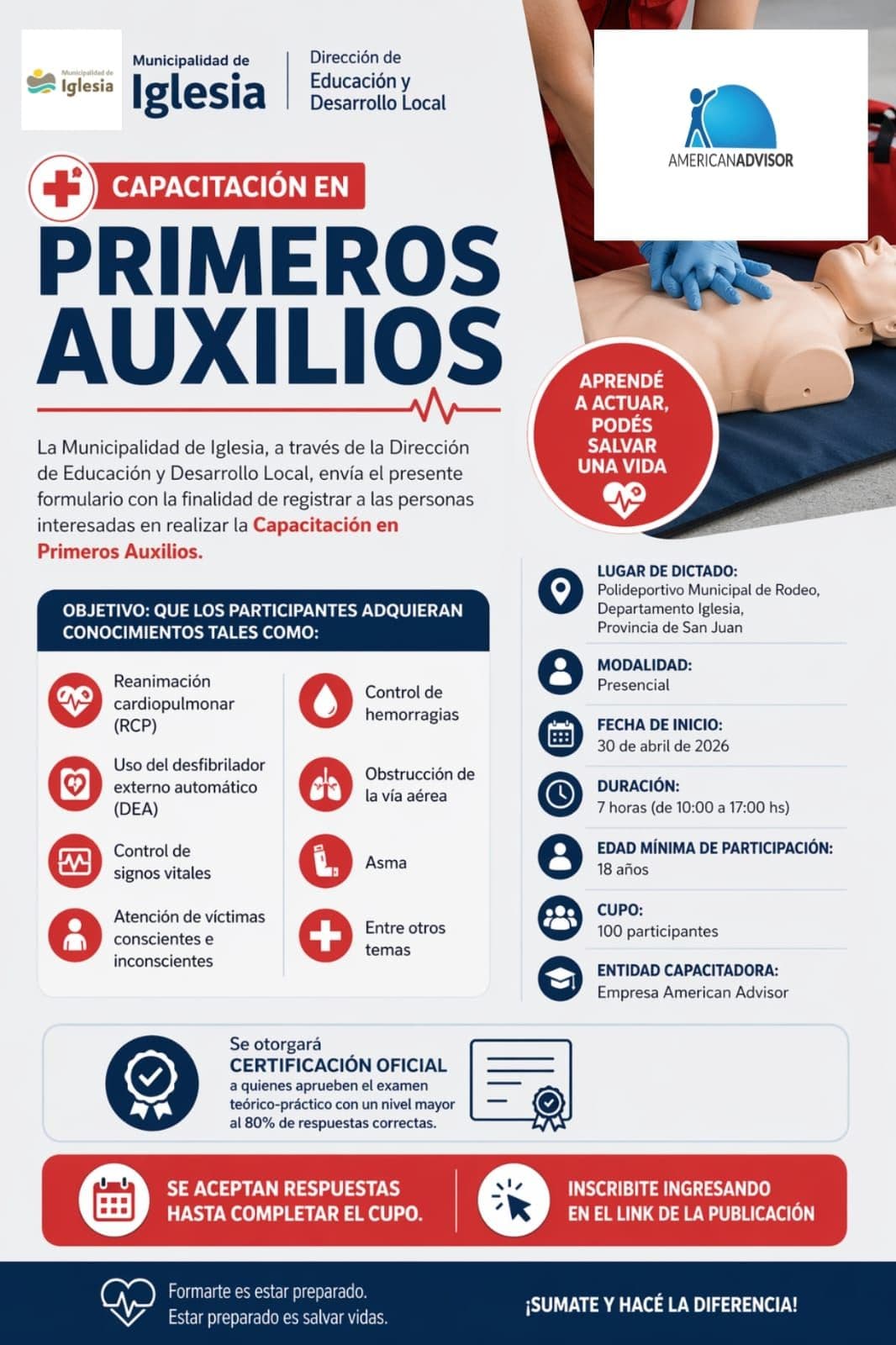 CAPACITACIÓN EN PRIMEROS AUXILIOS (RCP y DEA)